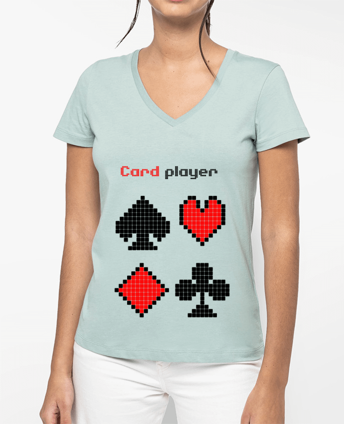 T-shirt femme col V Rigged Poker - Pixel Art - Card Player par Rigged Poker Shop