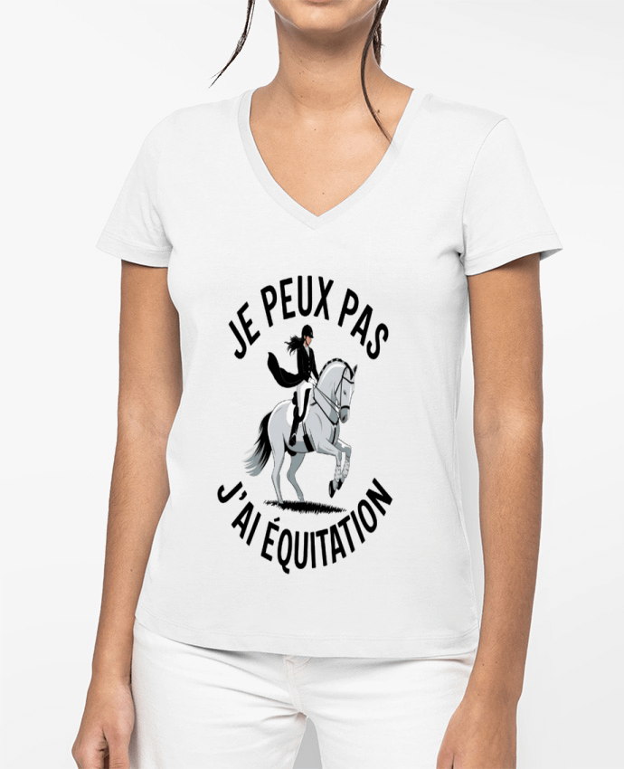 T-shirt femme col V je peux pas j'ai equitation par bwilfy
