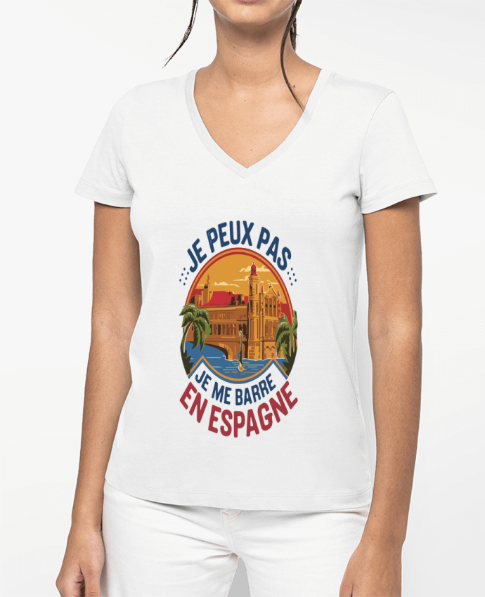 T-shirt femme col V je peux pas je me barre en Espagne par bwilfy