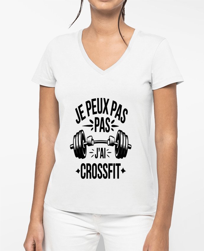 T-shirt femme col V je peux pas j'ai crossfit par bwilfy