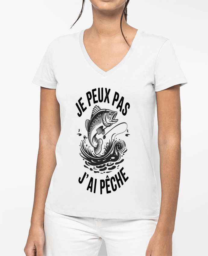 T-shirt femme col V je peux pas j ai pêche par bwilfy