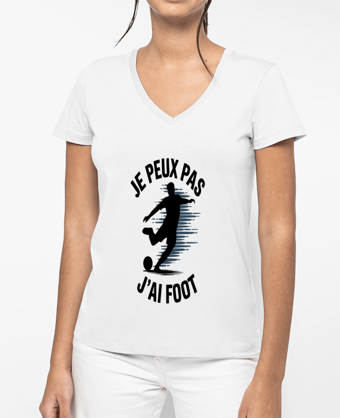 T-shirt femme col V je peux pas j'ai foot par bwilfy