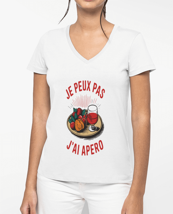 T-shirt femme col V je peux pas j'ai apéro par bwilfy