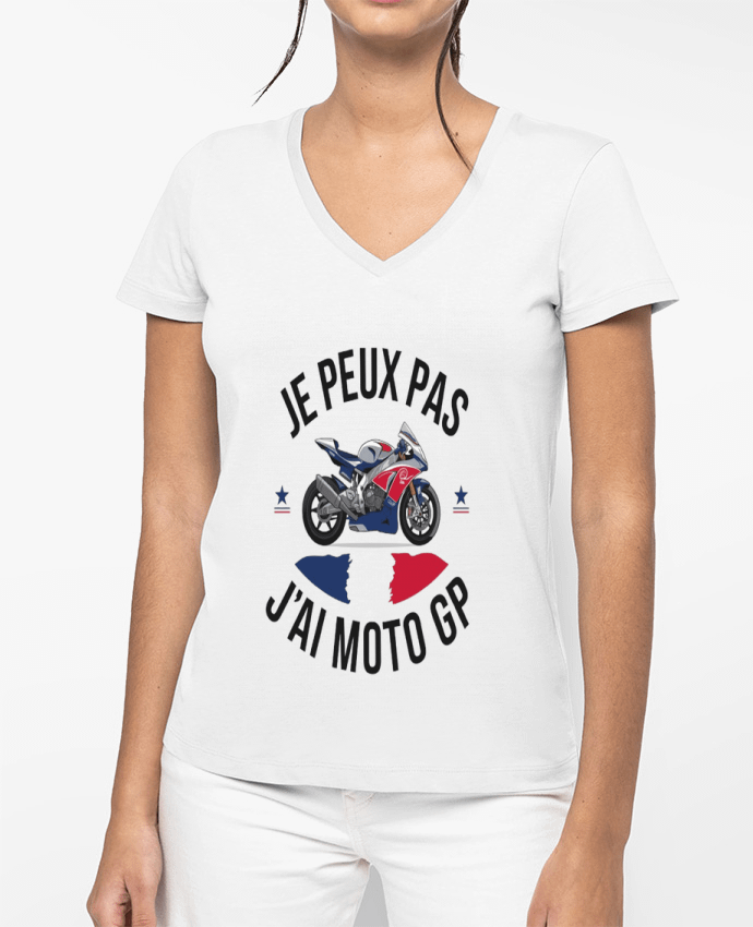 T-shirt femme col V je peux pas j'ai Motogp par bwilfy