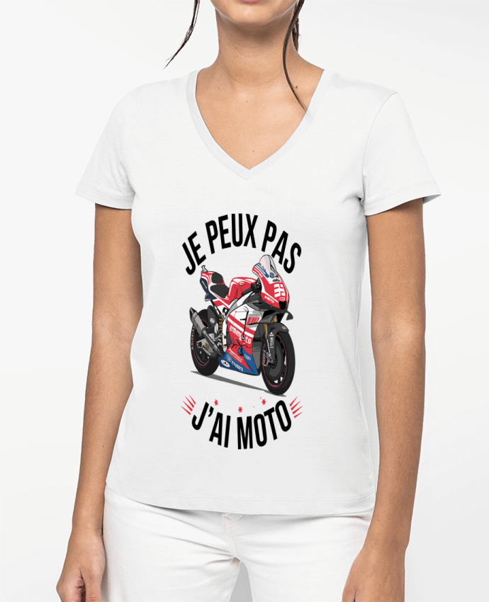 T-shirt femme col V je peux pas j'ai moto par bwilfy