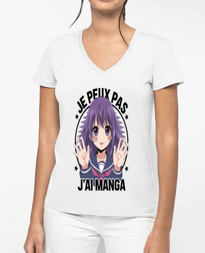T-shirt femme col V je peux pas j'ai manga par bwilfy