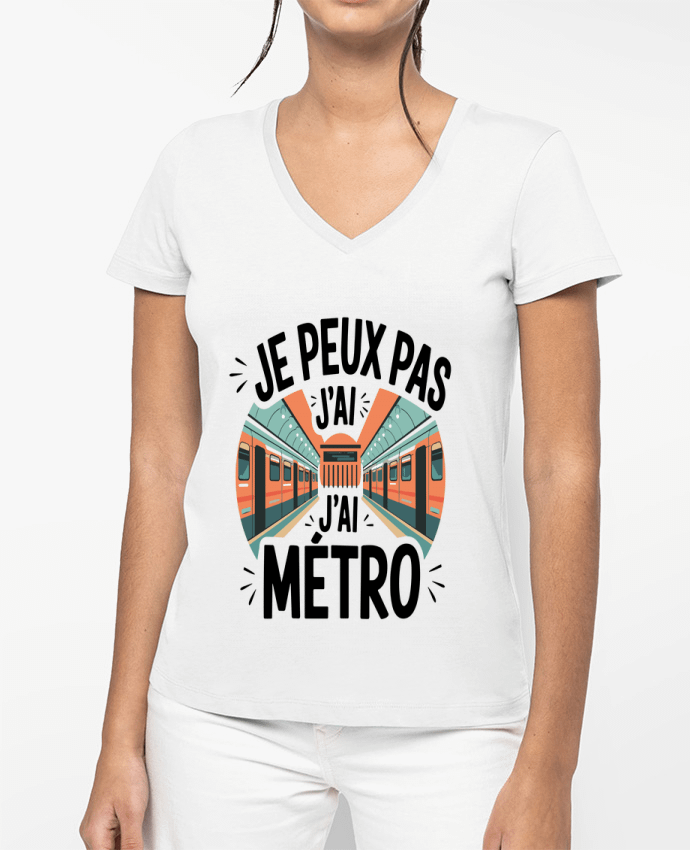 T-shirt femme col V je peux pas j'ai metro par bwilfy