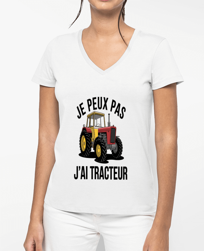 T-shirt femme col V je peux pas j'ai tracteur par bwilfy