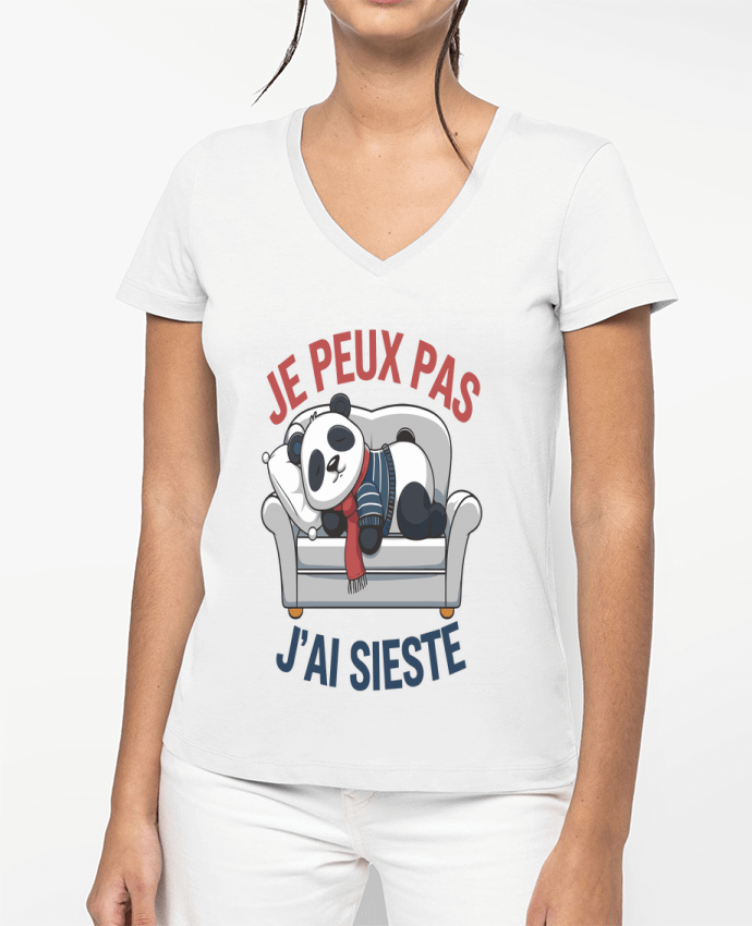T-shirt femme col V je peux pas j'ai sieste par bwilfy