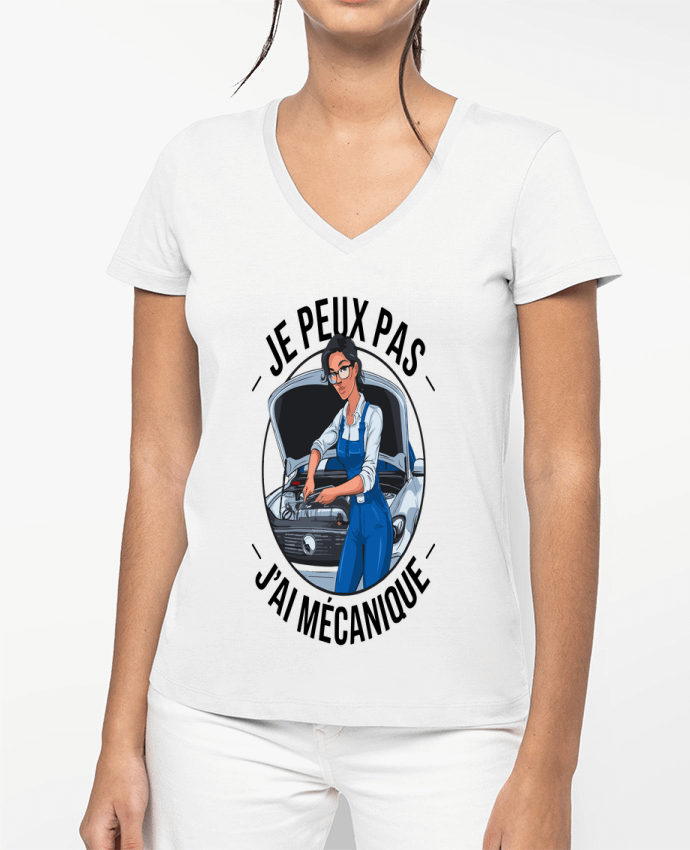 T-shirt femme col V je peux pas j'ai mécanique par bwilfy