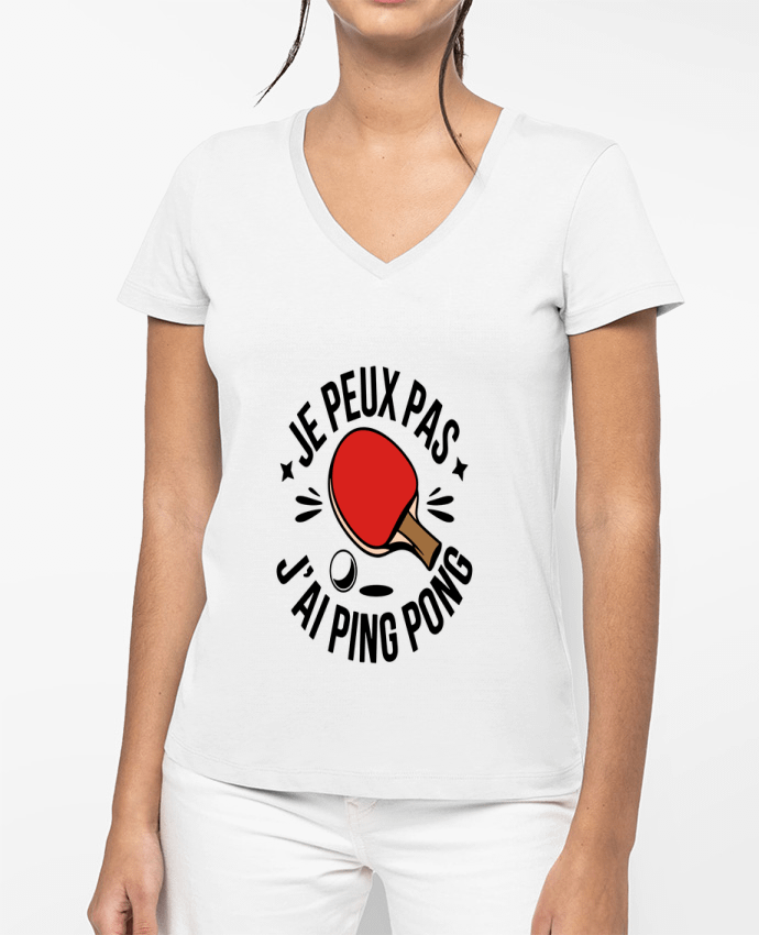 T-shirt femme col V je peux pas j'ai ping pong par bwilfy