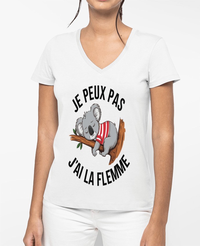 T-shirt femme col V je peux pas j'ai la flemme par bwilfy