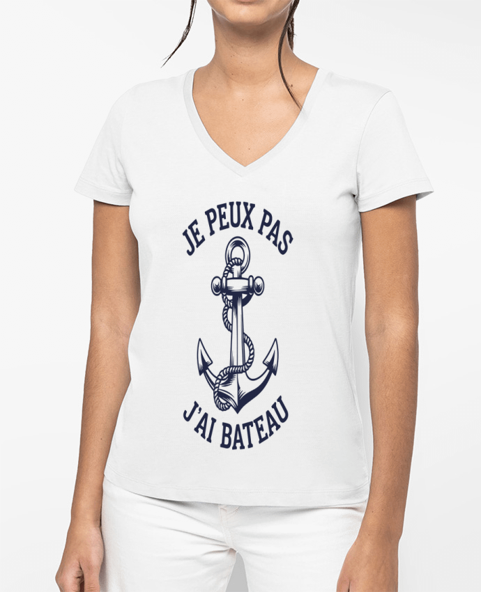 T-shirt femme col V je peux pas j'ai bateau par bwilfy