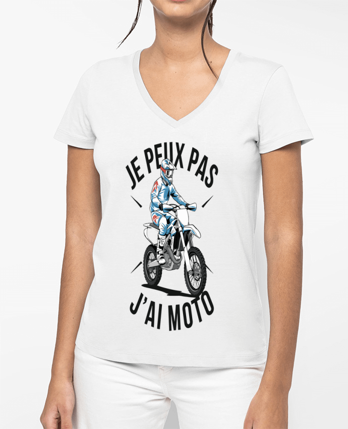T-shirt femme col V je peux pas j'ai moto par bwilfy