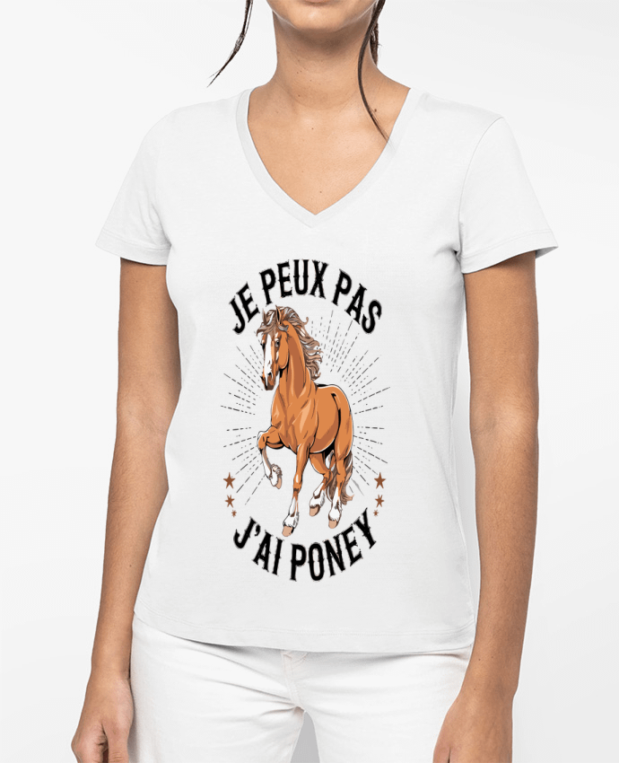 T-shirt femme col V je peux pas j'ai poney par bwilfy