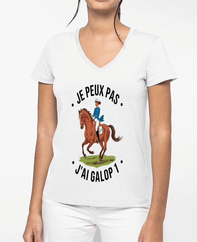 T-shirt femme col V je peux pas j'ai galop 1 par bwilfy