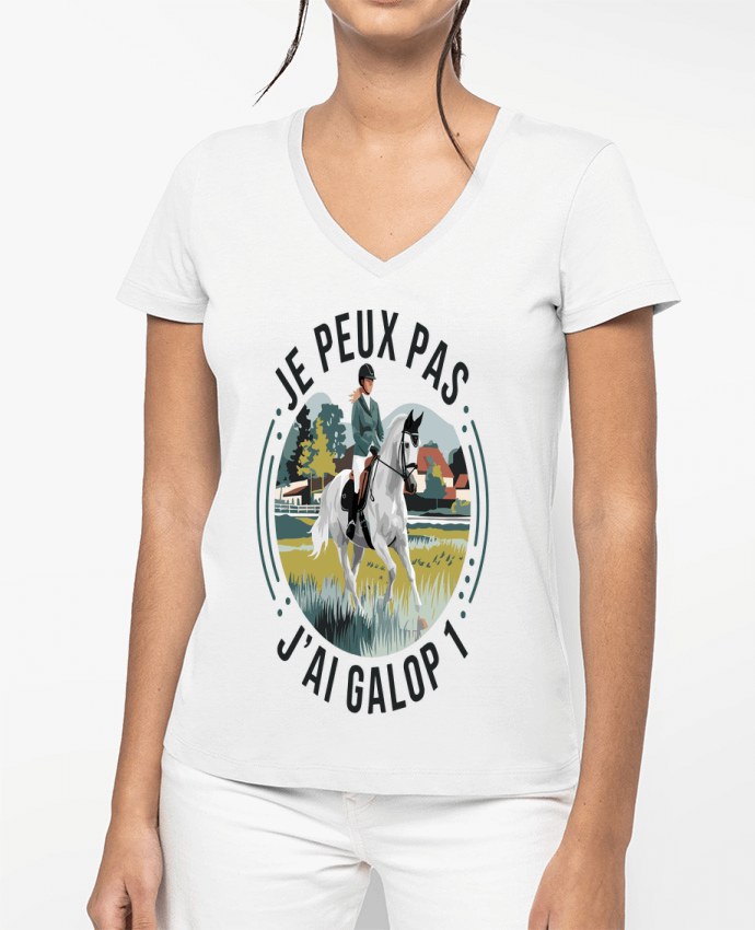 T-shirt femme col V je peux pas j'ai galop1 par bwilfy