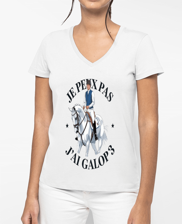 T-shirt femme col V je peux pas j'ai galop3 par bwilfy