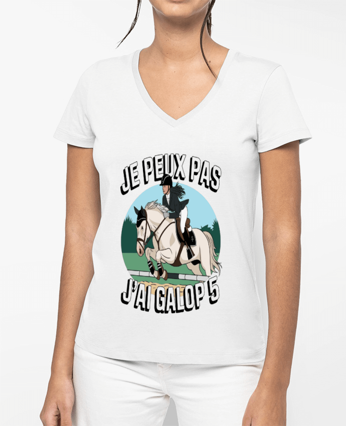 T-shirt femme col V je peux pas j'ai galop 5 par bwilfy