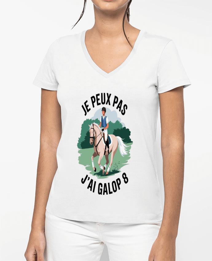 T-shirt femme col V je peux pas j'ai galop8 par bwilfy