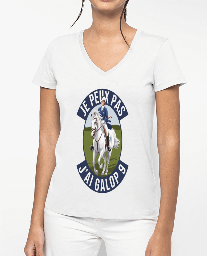 T-shirt femme col V je peux pas j'ai galop 9 par bwilfy