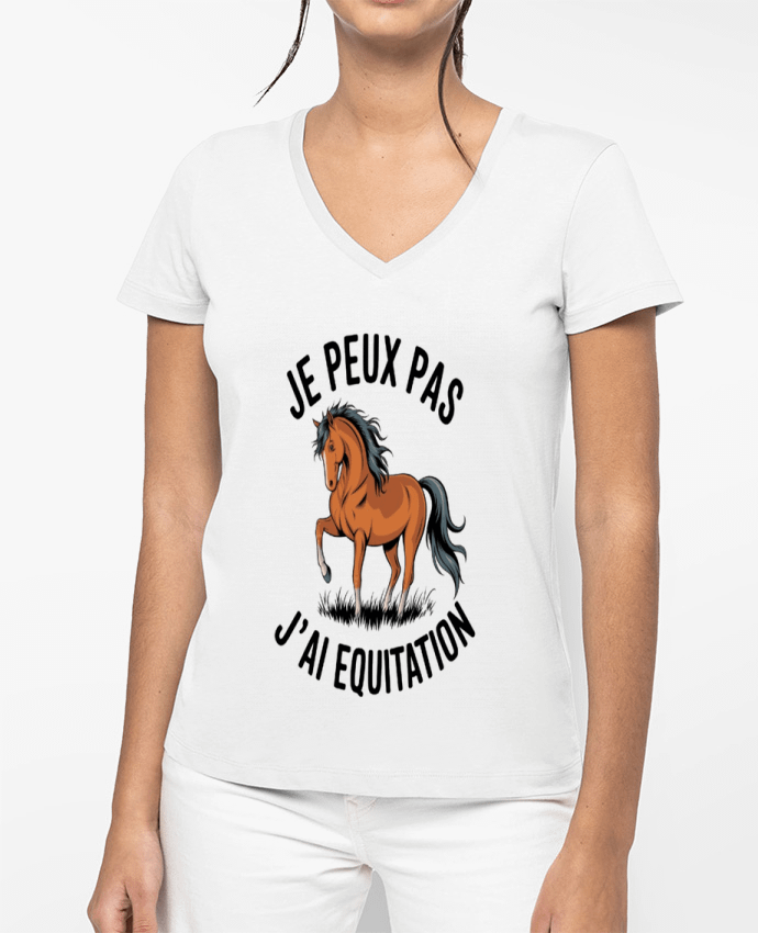T-shirt femme col V je peux pas j'ai equitation par bwilfy