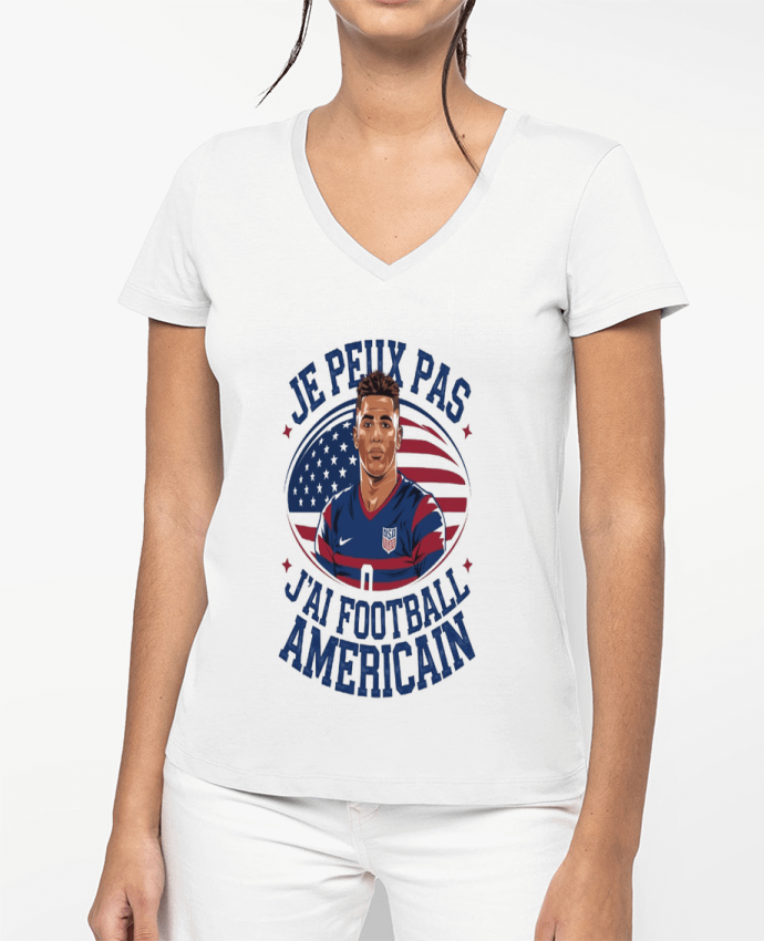 T-shirt femme col V je peux pas j'ai football américain par bwilfy