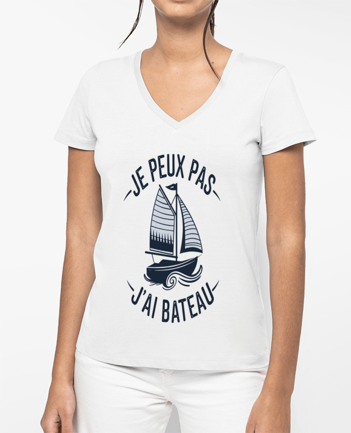 T-shirt femme col V je peux pas j'ai bateau par bwilfy