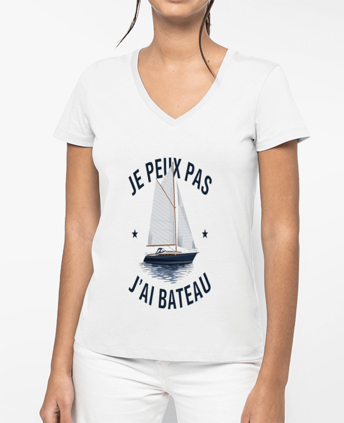 T-shirt femme col V je peux pas j'ai bateau par bwilfy