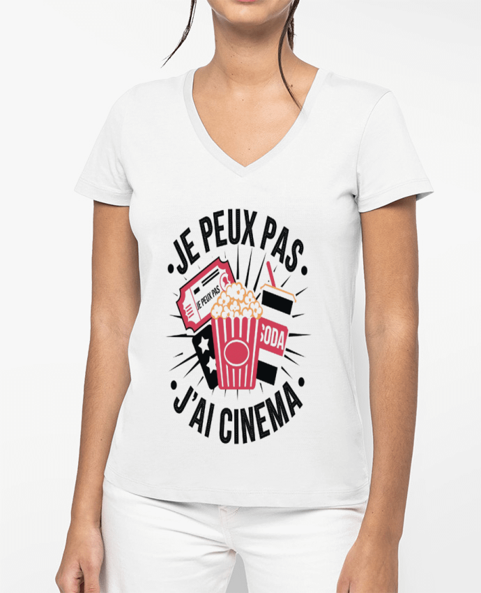 T-shirt femme col V je peux pas j'ai cinema par bwilfy