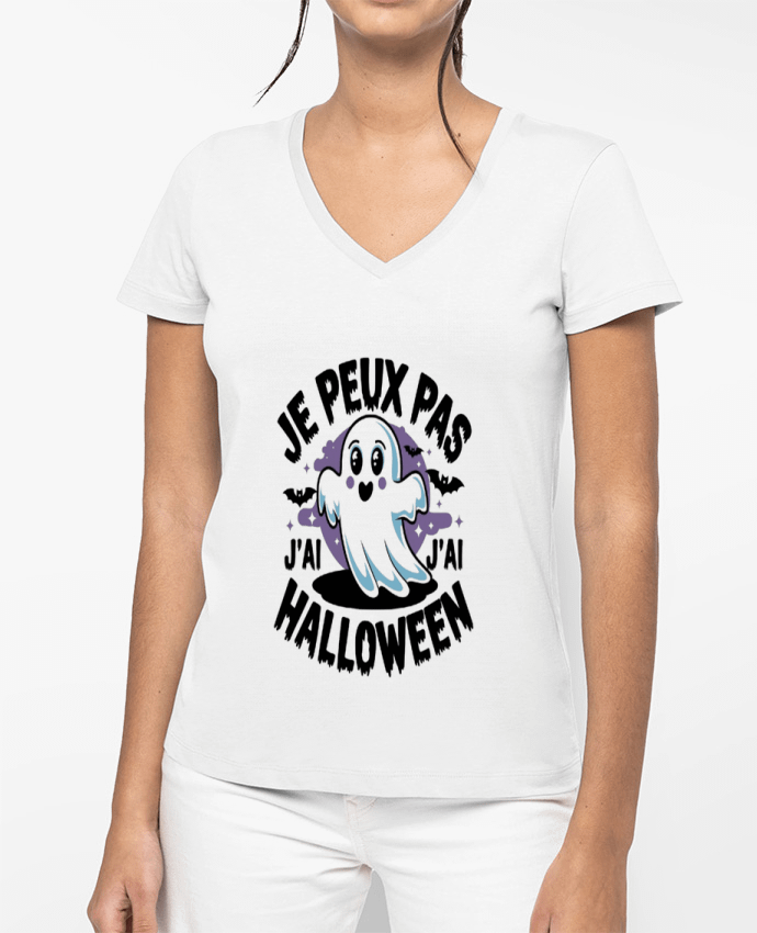 T-shirt femme col V je peux pas j'ai halloween par bwilfy