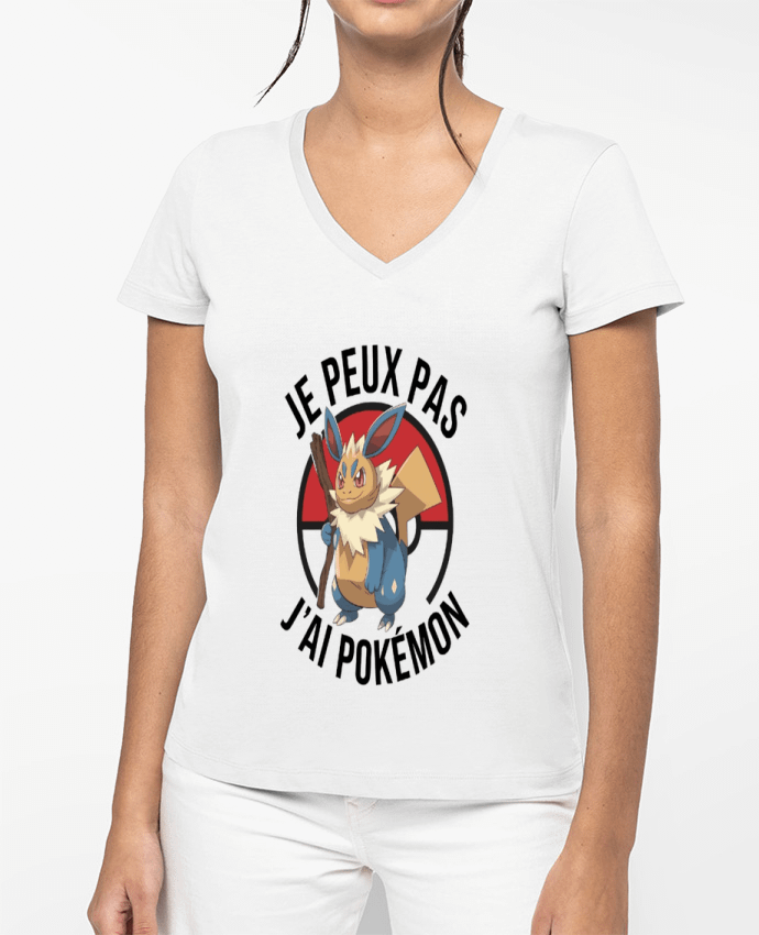 T-shirt femme col V je peux pas j'ai Pokemon par bwilfy