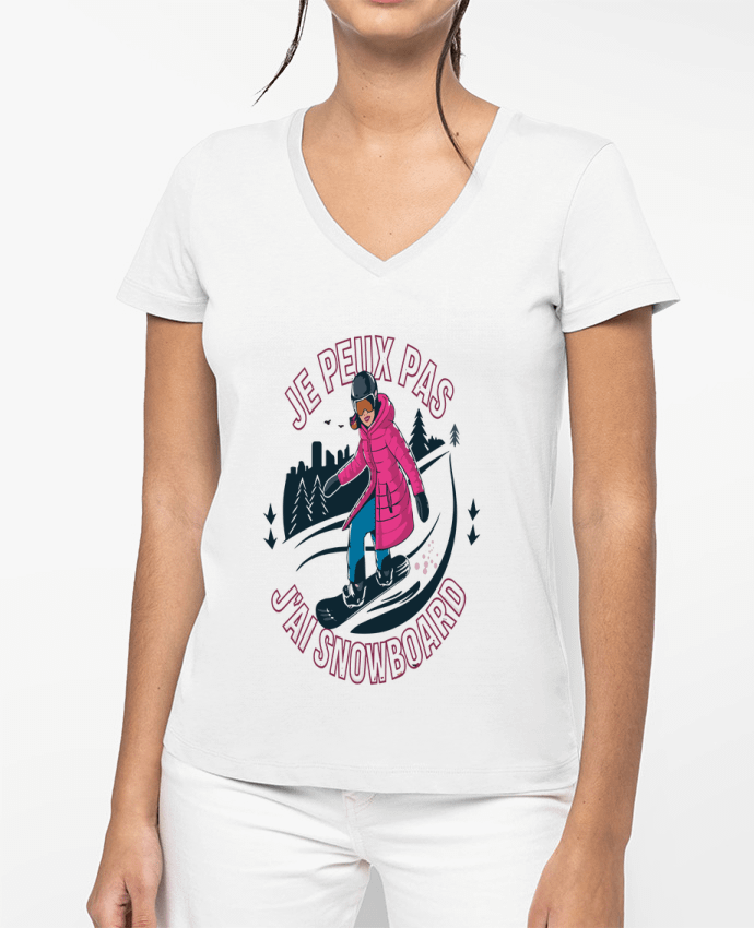 T-shirt femme col V je peux pas j'ai snowboard par bwilfy