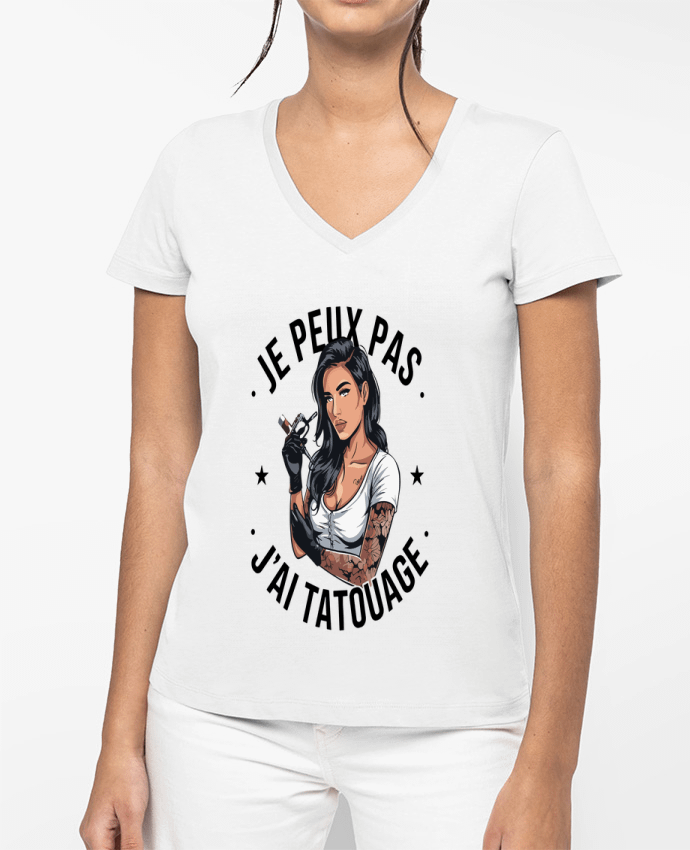T-shirt femme col V je peux pas j'ai tatouage par bwilfy