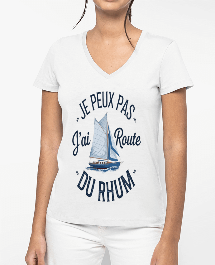 T-shirt femme col V je peux pas j'ai route du rhum par bwilfy