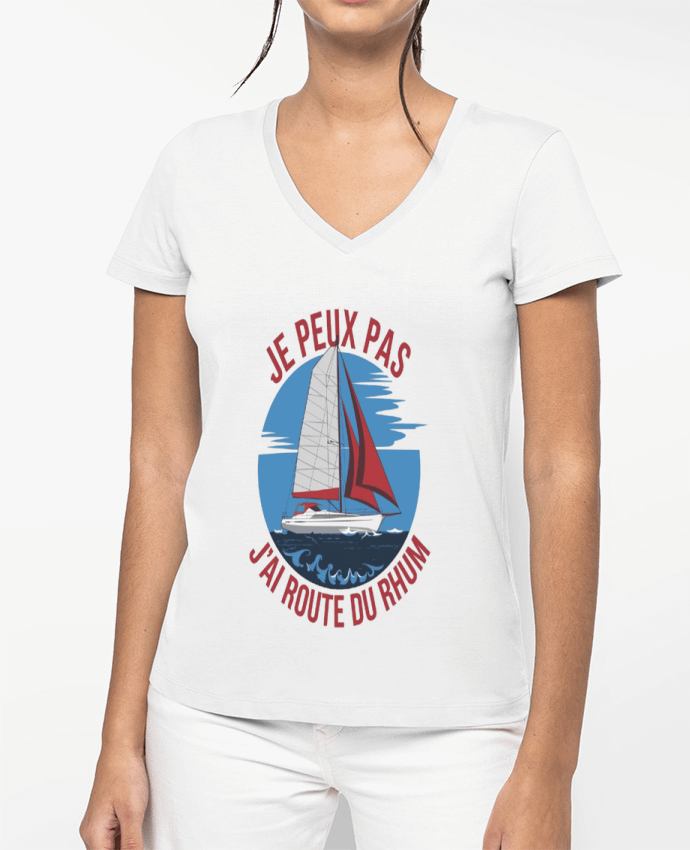 T-shirt femme col V je peux pas j'ai route du rhum par bwilfy