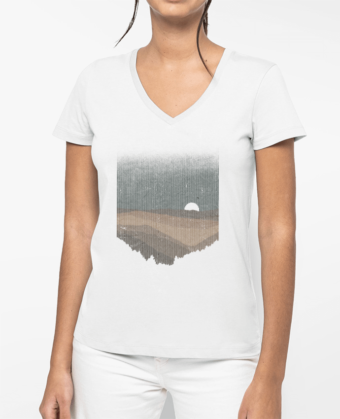 T-shirt femme col V Moonrise Sepia par Florent Bodart