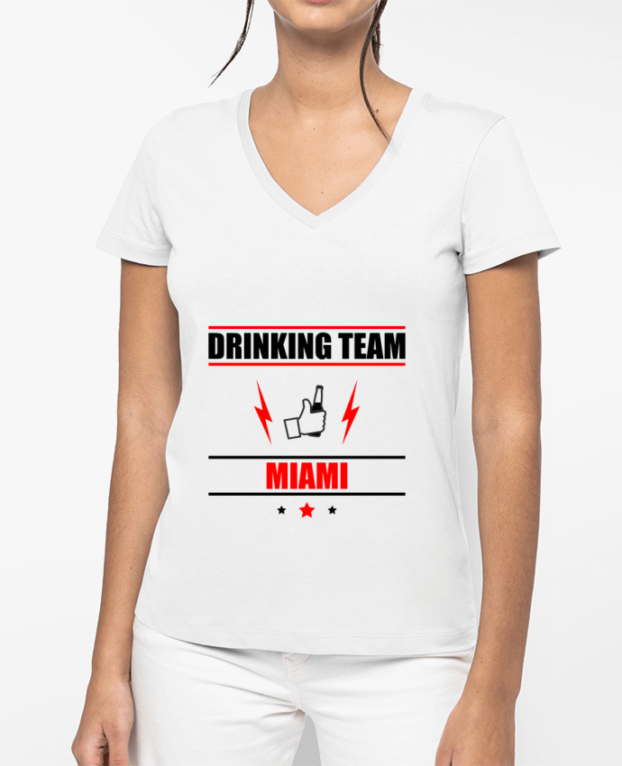 T-shirt femme col V Drinking Team Miami par Benichan