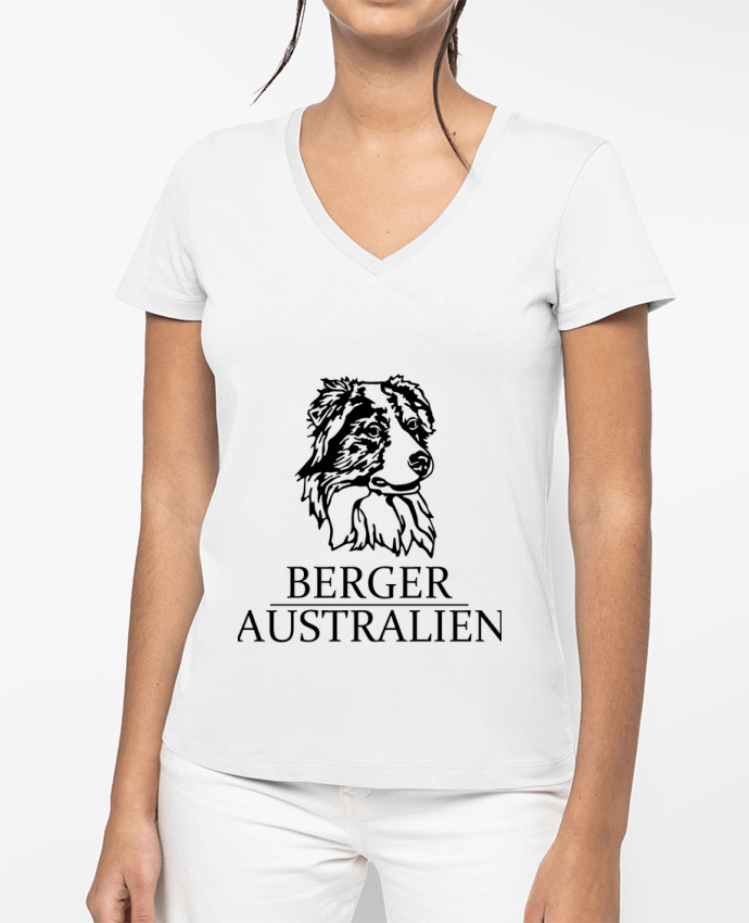 T-shirt femme col V Berger Australien par Doggz
