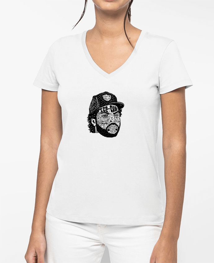T-shirt femme col V Ice Cube Head par Nick cocozza