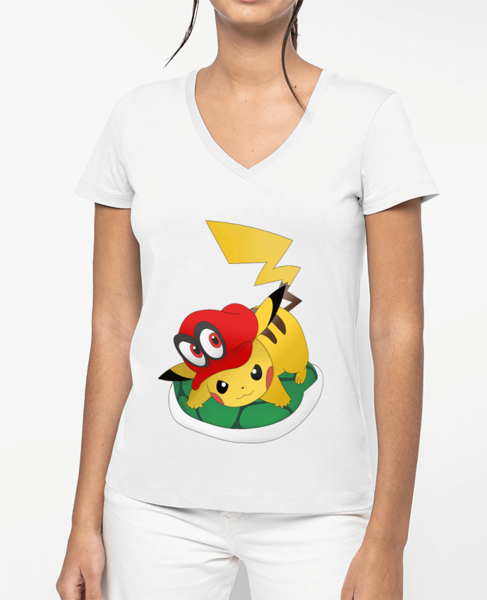 T-shirt femme col V SUPER PIKA BROS par La Taverne Du Geek