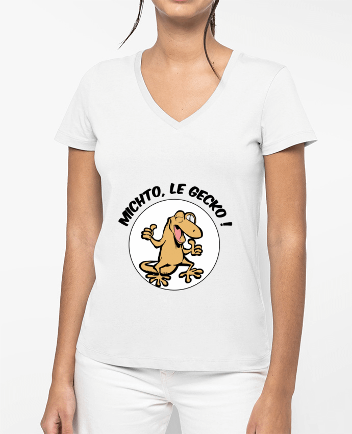 T-shirt femme col V Michto, le Gecko par TOMI AX