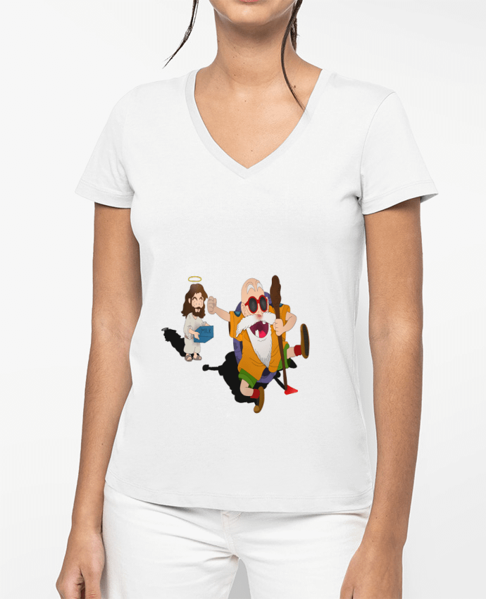 T-shirt femme col V KAMÉ JESUS TRAINING par La Taverne Du Geek