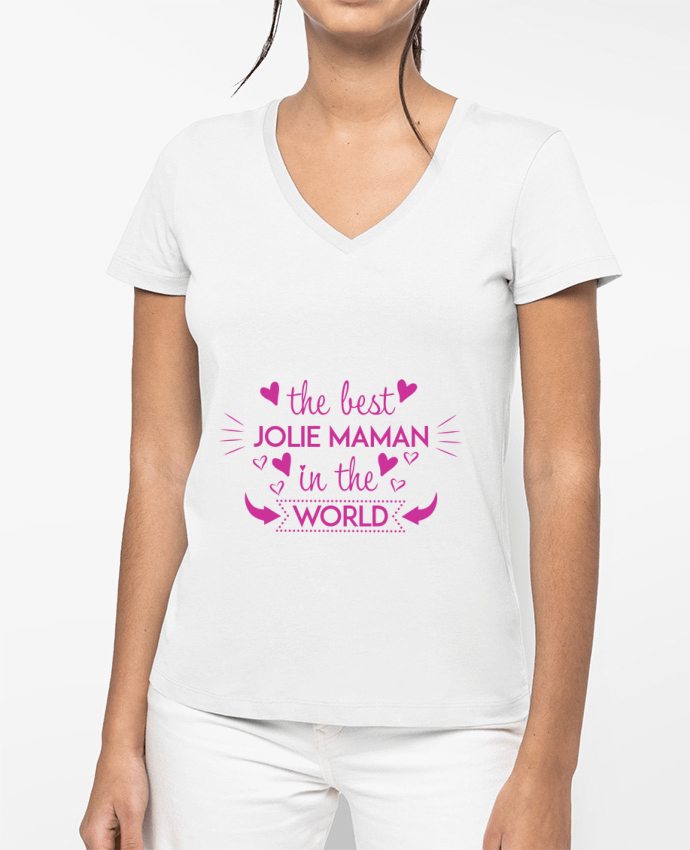 T-shirt écoresponsable col V femme Jolie maman pink by Agence Fishing Cat