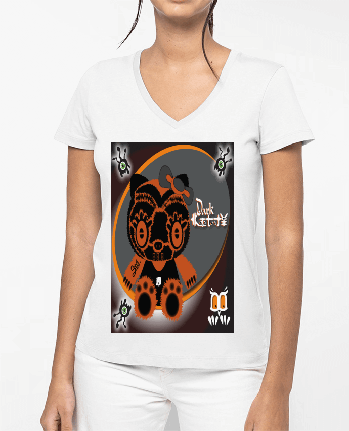 T-shirt femme col V dark kitty par Shoof récup création