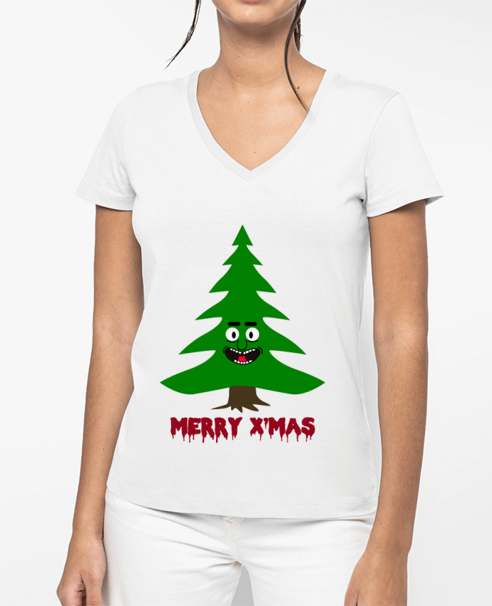 T-shirt femme col V Sapin de Noêl psychopathe par MasterChef