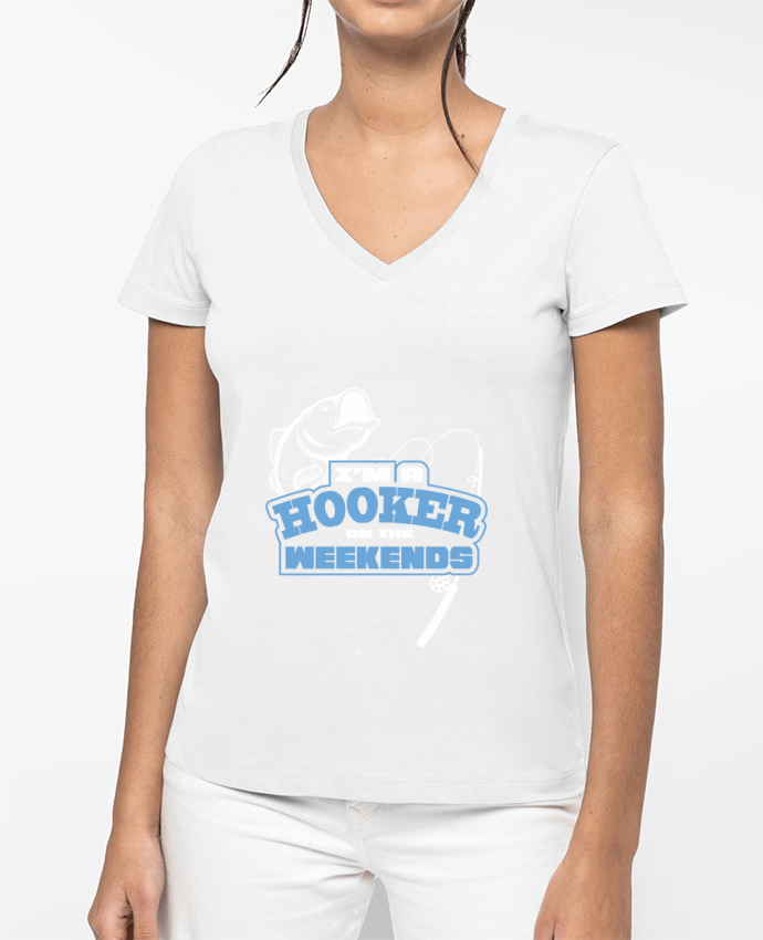 T-shirt femme col V week end pêche par jamatt