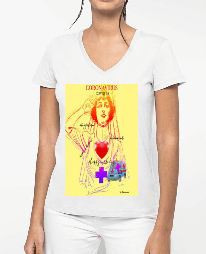 T-shirt femme col V Infirmière par SANTIYANO