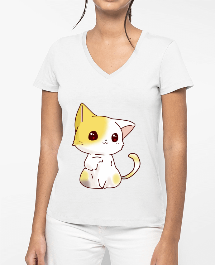 T-shirt femme col V Gato Kawaii par MaaxLoL