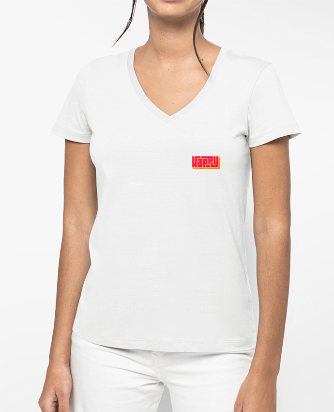 T-shirt écoresponsable col V femme HAPPY por venicegraphic